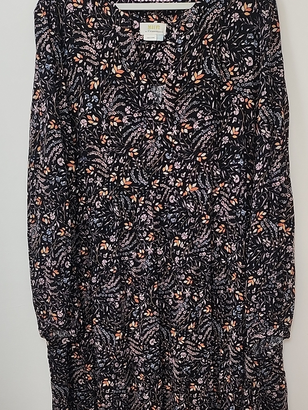 Maeve Anthropologie Black Floral Mini Dress Tiered Ruffle Womens Boho Western 2X - Picture 15 of 16